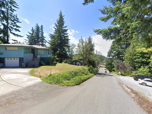 Side approach and trees around the property